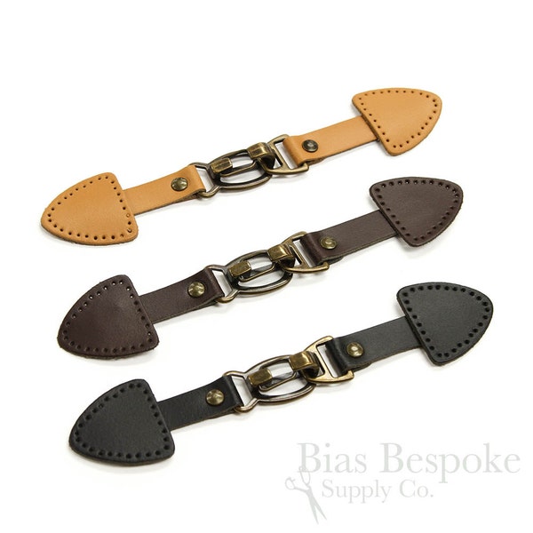 7 3/8" Genuine Leather & Metal Toggle Closures, Made in Italy