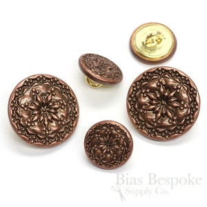 Sets of Copper Traditional Folk Star Buttons, Made in France