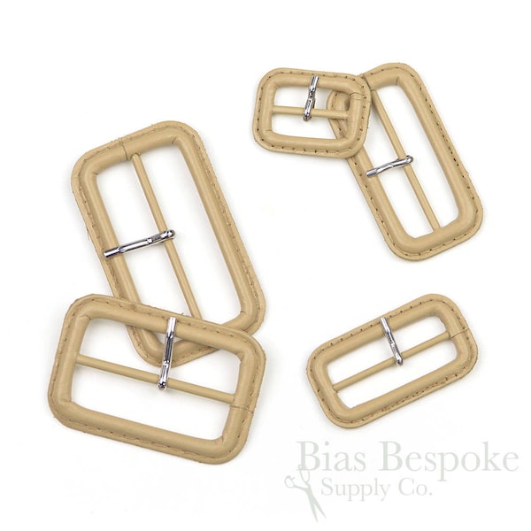 PELL Buff Tan Leather Buckles with Silver Pins, Made in Italy