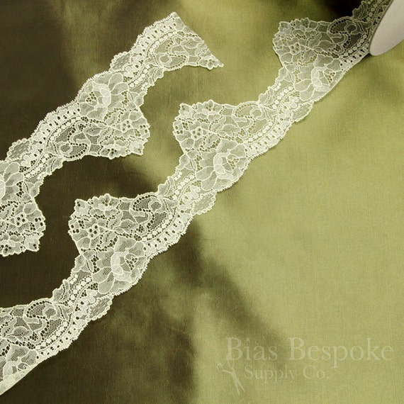 3 3/4 Wide Pale Yellow Leavers Lace, Made in France, Sold by the Yard 