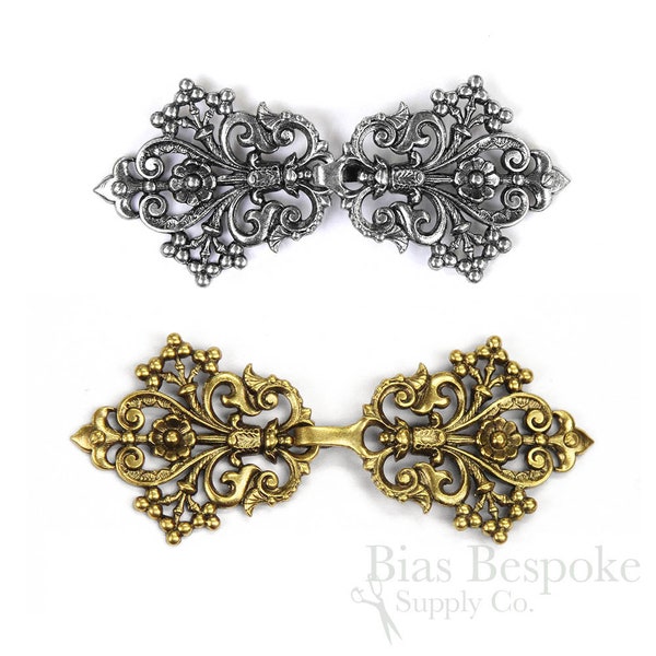 3 3/8" ODILE Arabesque and Flower Clasps, Made in France