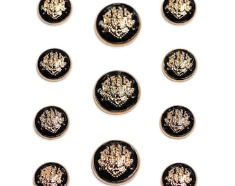 Sets of Bright Gold and Black Enamel Suit Buttons