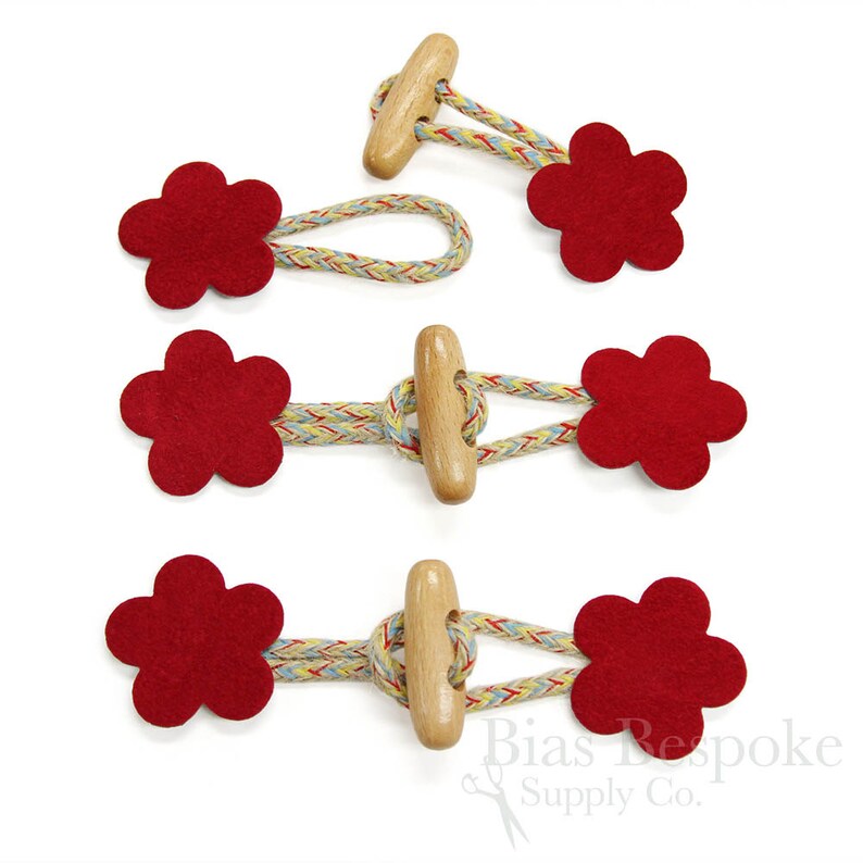 Red and Blue Flower-Shaped Toggle Closures, Made in Italy image 2