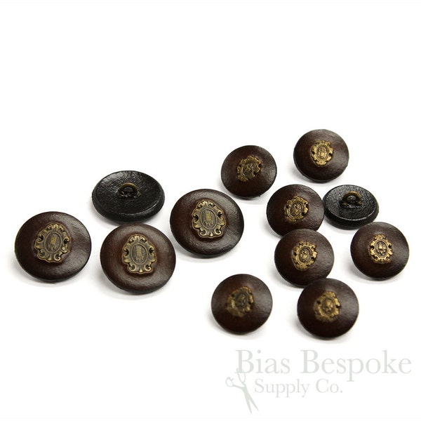 PARELLI Dark Brown Leather Suit & Coat Buttons with Inset Metal Crests, Made in Italy