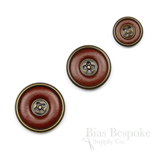 SOLLI Red Brown Leather Suit & Overcoat Buttons with Antique Brass Detailing, Made in Italy