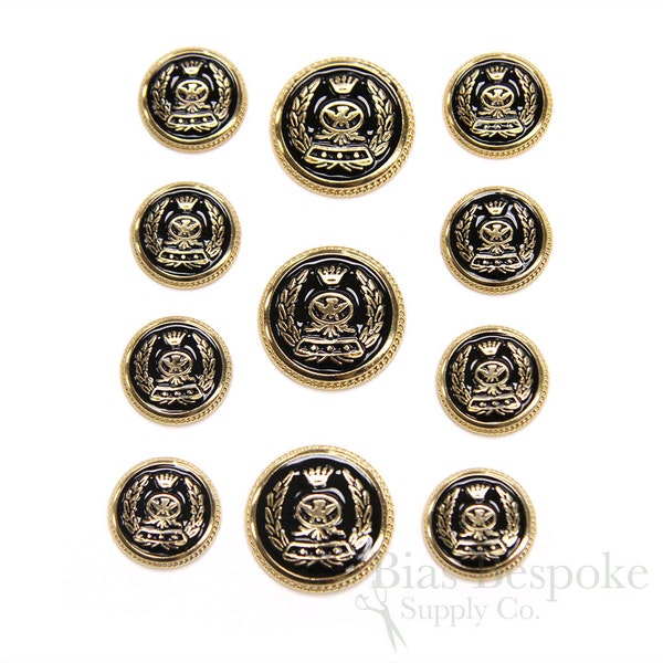 Sets of Gold and Black Enamel Coat of Arms Buttons, Made in Italy