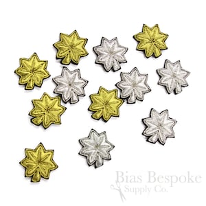 Bullion Wire Embroidered Badges: Pairs of Small Silver or Gold Leaves