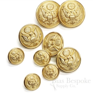 US Military Gold Uniform Buttons in Three Sizes, Made in France
