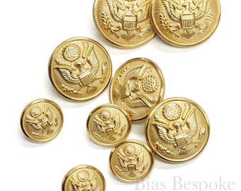 US Military Gold Uniform Buttons in Three Sizes, Made in France