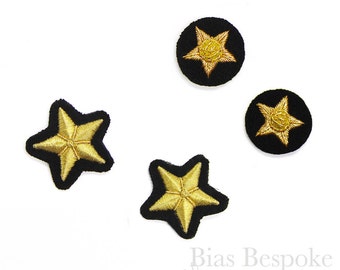Bullion Wire Embroidered Badges: Pairs of Small Golden Stars in Two Styles