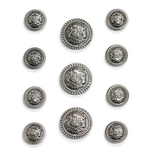 Sets of Lightweight Antique Silver Crest Buttons for Suits