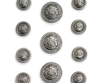 Sets of Lightweight Antique Silver Crest Buttons for Suits