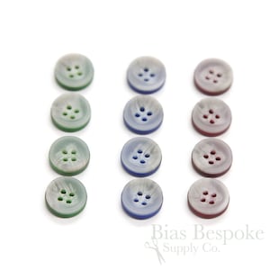 Set of 12 Pale Gray Shirt Buttons with Colorful Backs, Made in Italy