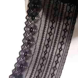3&quot; Wide Geometric Floral Stretch Lace Trim, Made in France, Sold by the Yard