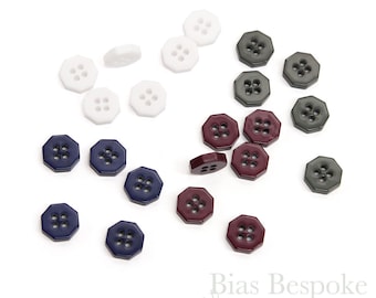 Set of 12 Octagon-Shaped Shirt Buttons in Four Colors, Made in Italy