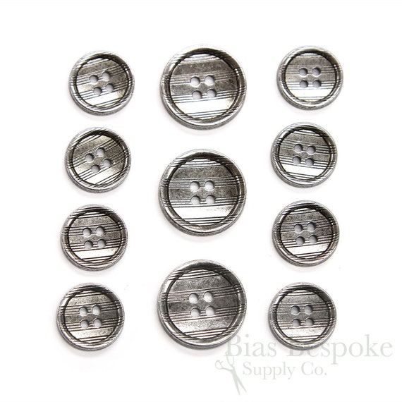 Parallel Lines Silver Metal Suit Buttons, Made in Italy