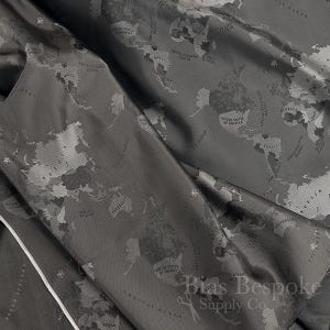MONDO Italian 100% Cupro Bemberg Jacquard World Map Lining, Sold by the Yard Dark Gray