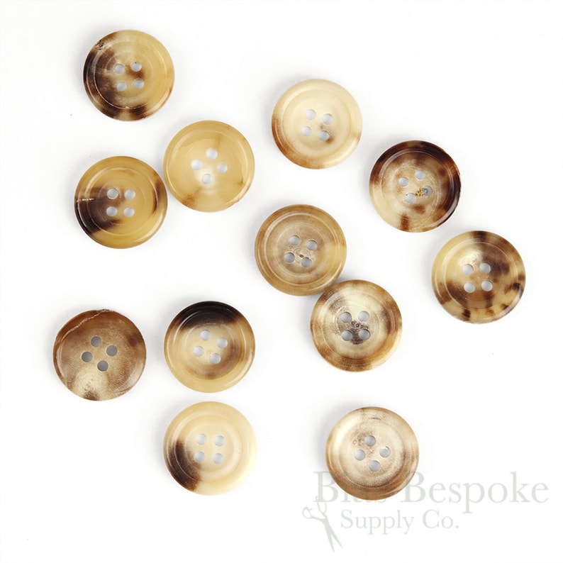 Sets of Mottled Beige & Light Brown Genuine Horn Suit Buttons, Made in Germany image 3