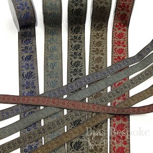 Lux Antique Gold Floral Jacquard Trim in Five Colorways and Two Widths, Made in Italy