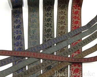 Lux Antique Gold Floral Jacquard Trim in Five Colorways and Two Widths, Made in Italy