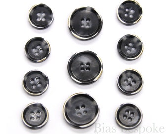 Set of 11 Dark Gray Modern Burnt-Edge Suit Buttons, Made in Italy