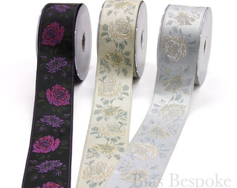 Wide Jacquard Rose Trim in Three Colors, Made in Italy