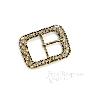 Boucle de ceinture rectangulaire en strass doré antique