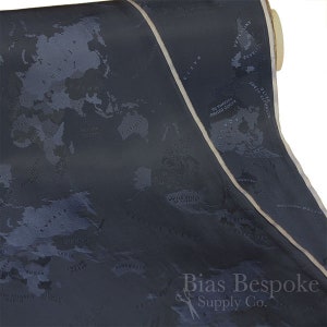 MONDO Italian 100% Cupro Bemberg Jacquard World Map Lining, Sold by the Yard Navy Blue