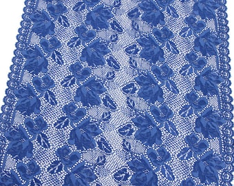 12" Wide Royal Blue Stretch Lace Trim, Sold by the Yard