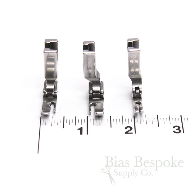 Narrow Hinged Zipper Feet for Industrial Sewing Machines, in 3 Styles