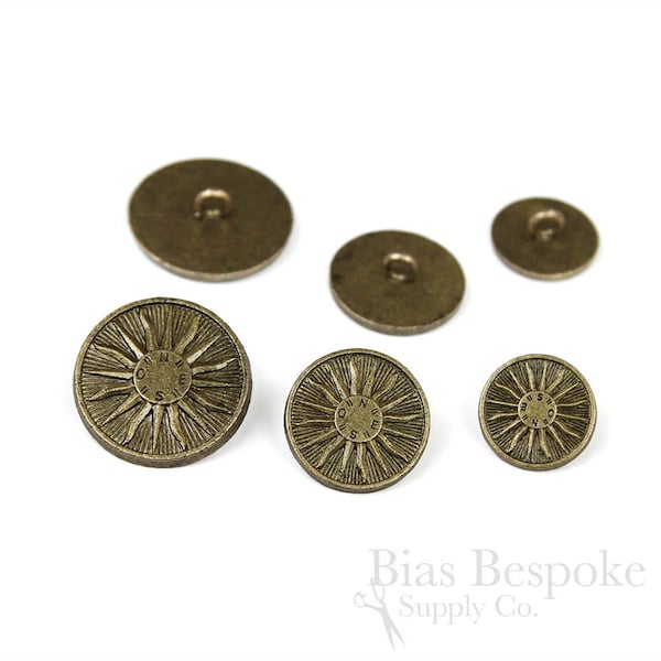 Sets of Antique Gold Sun Compass Buttons, Made in France