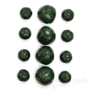 TELLA Dark Green Double Woven Leather Buttons in Three Sizes, Made in Italy
