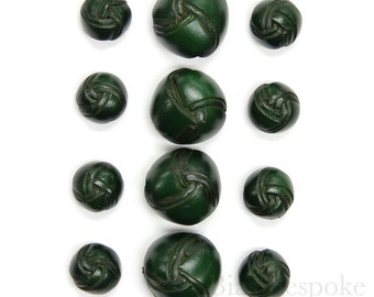 TELLA Dark Green Double Woven Leather Buttons in Three Sizes, Made in Italy