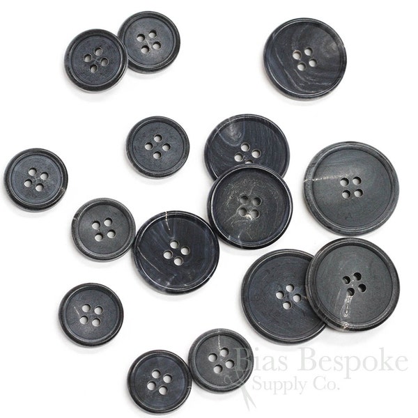 Sets of Dignified Matte Finish Gray-Blue Buffalo Horn Jacket Buttons, Made in Germany