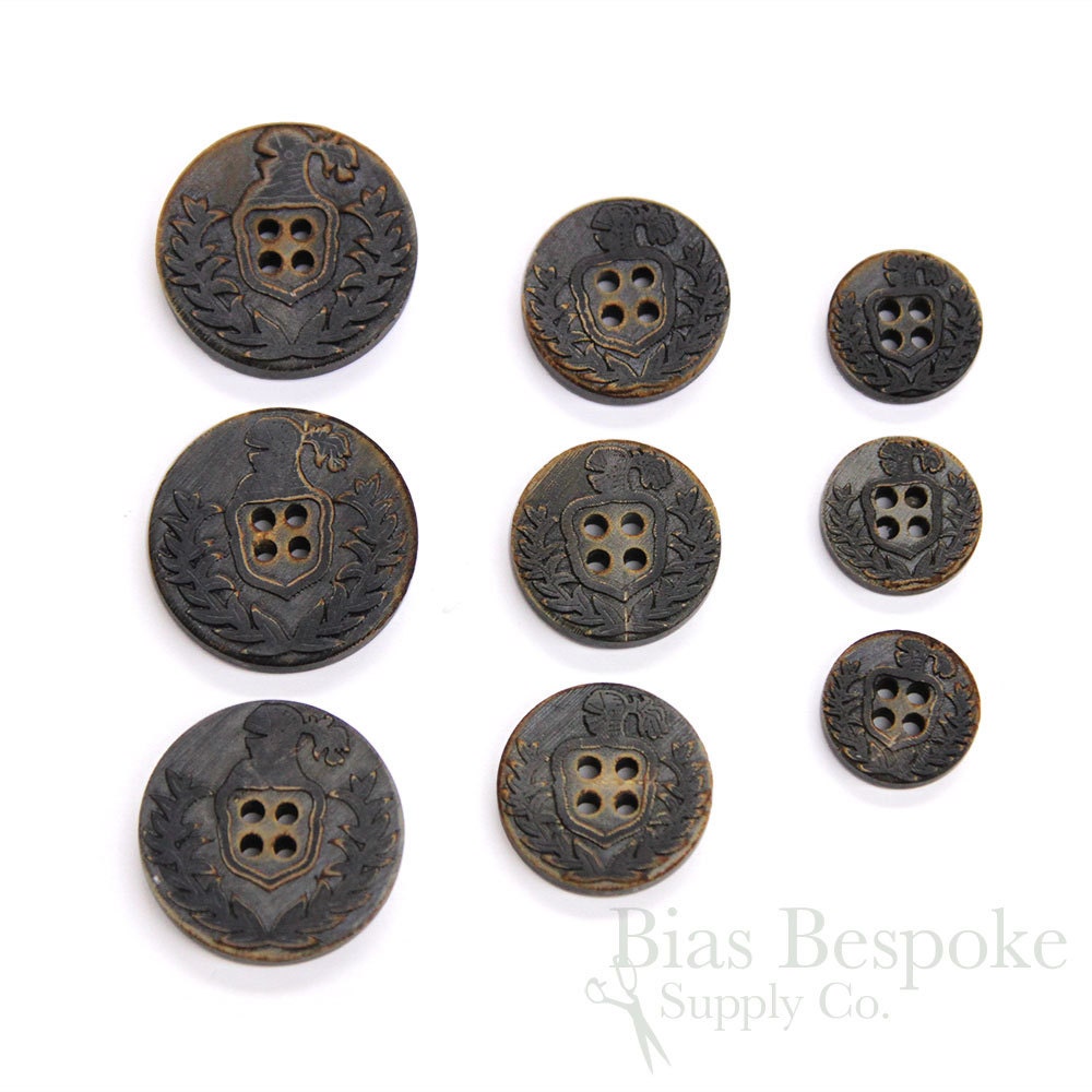 Sets of Blackened Buffalo Horn Coat of Arms 4-hole Buttons for - Etsy