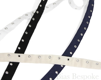 100% Cotton Eyelet Tape with Silver Eyelets, Made in Italy