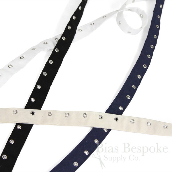 100% Cotton Eyelet Tape with Silver Eyelets, Made in Italy