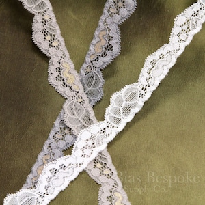 Narrow Stretch Lace Trim in Three Neutral Colors, Sold by the Yard