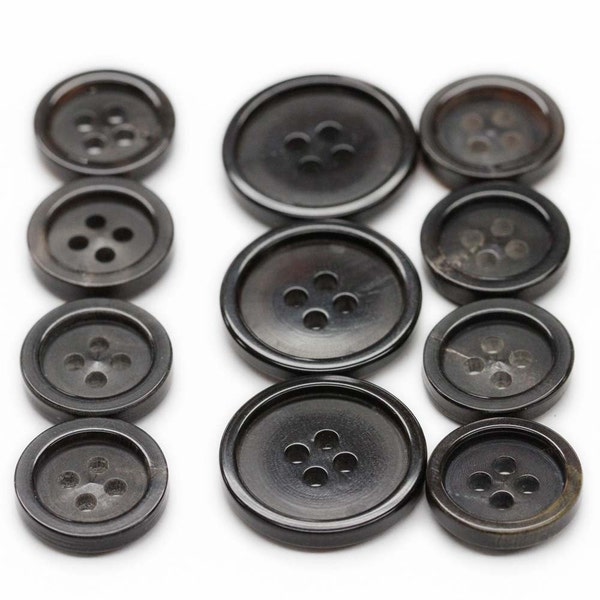 Sets of Refined Black Buffalo Horn Suit Buttons, Made in Germany