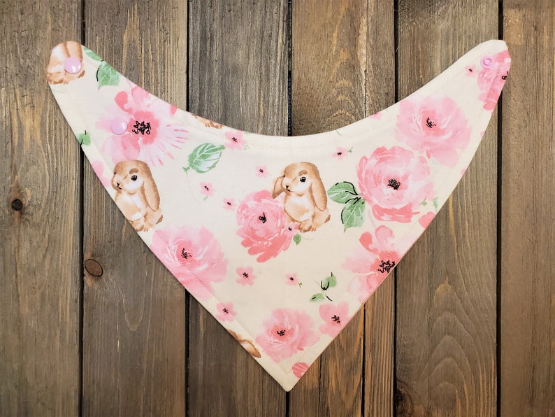 Baby Shower Drool Bib Baby Bandana Bib Teething Bib Bibdana Bunny Flowers Baby Bib