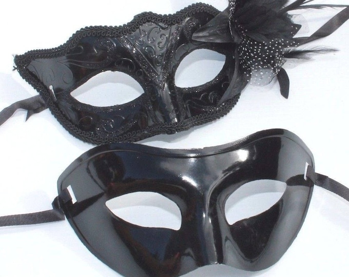 Shiny Black Pair of Male and Female Masquerade Masks