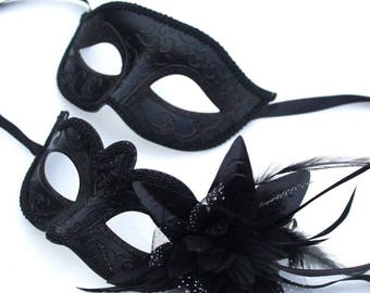 Black Pair of Male and Female Masquerade Masks