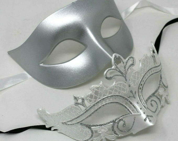 Silver and White Pair of Masquerade Masks