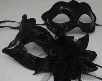 Black His n Hers High Gloss Couples Masquerade Masks