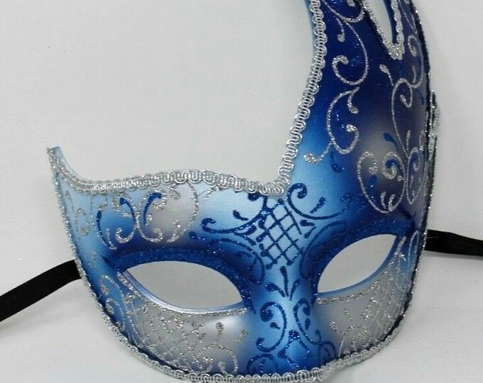Blue and Silver Wave Masquerade Mask