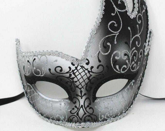 Black and Silver Wave Masquerade Mask