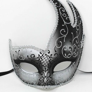 Black and Silver Wave Masquerade Mask