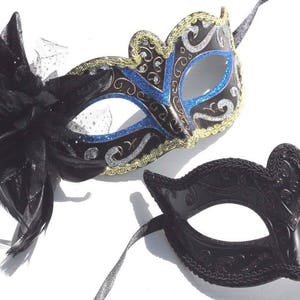 Blue and Gold Quality Pair of Male and Female Masquerade Masks