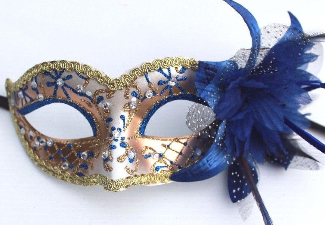 Pretty Blue and Gold Mask With Flower Detail - Etsy