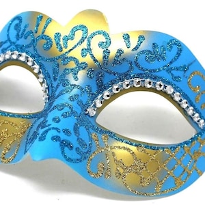 Turquoise Blue and Gold Masquerade Mask